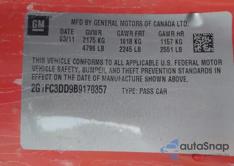 2011 Chevrolet Camaro 2Lt from USA, damaged, VIN 2G1FC3DD9B9170357